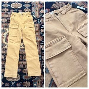 NWT Edwin sand yellow Cargo Carpenter Relaxed Straight Jeans Pants 26 stretch